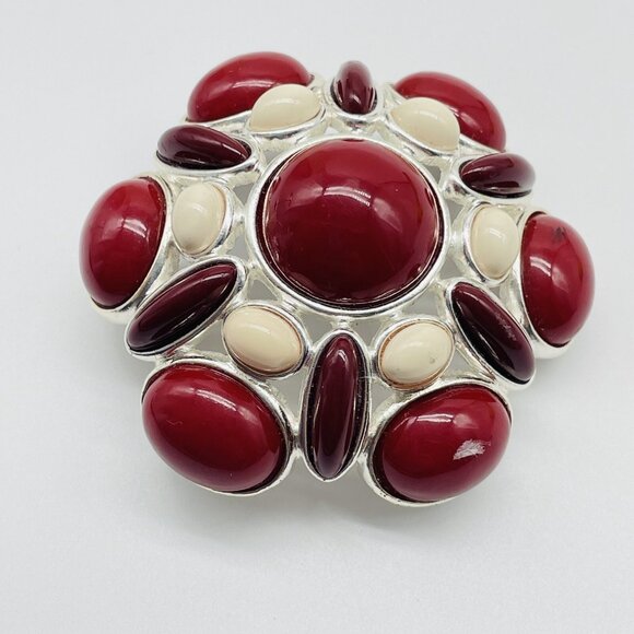 Vintage Red Cabochon Statement Brooch Gold Tone - Picture 4 of 8